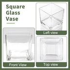 PINIWON 6 Pack Square Glass Vases 5 x 5 x 5 Inch, Clear Cube Flower Vases for Centerpieces, Candle Holders for Wedding Party Home Decor