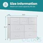 OLIXIS 7 Drawer Closet Organizer Chest, Fabric Storage Tower with Sturdy Steel Frame, Wooden Top & Easy Pull Fabric Bins, Dresser for Bedroom Living Room Entryway Clothes Organization, White