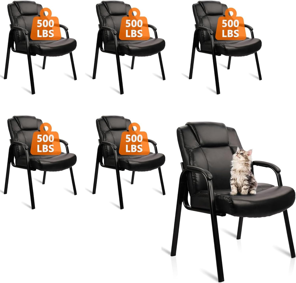 CLATINA Big & Tall 500 lb. Guest Chair, Leather Reception Chairs with Padded Arm Rest for Waiting Room Office Home and Meeting Conference-Black, 6 Pack