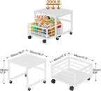 HOOBRO End Table, Mini Fridge Stand with Storage, Mini Fridge Table with Wheels and Adjustable Feet, Sturdy Metal Frame, for Living Room, Bedroom, Office, White WW155TL01