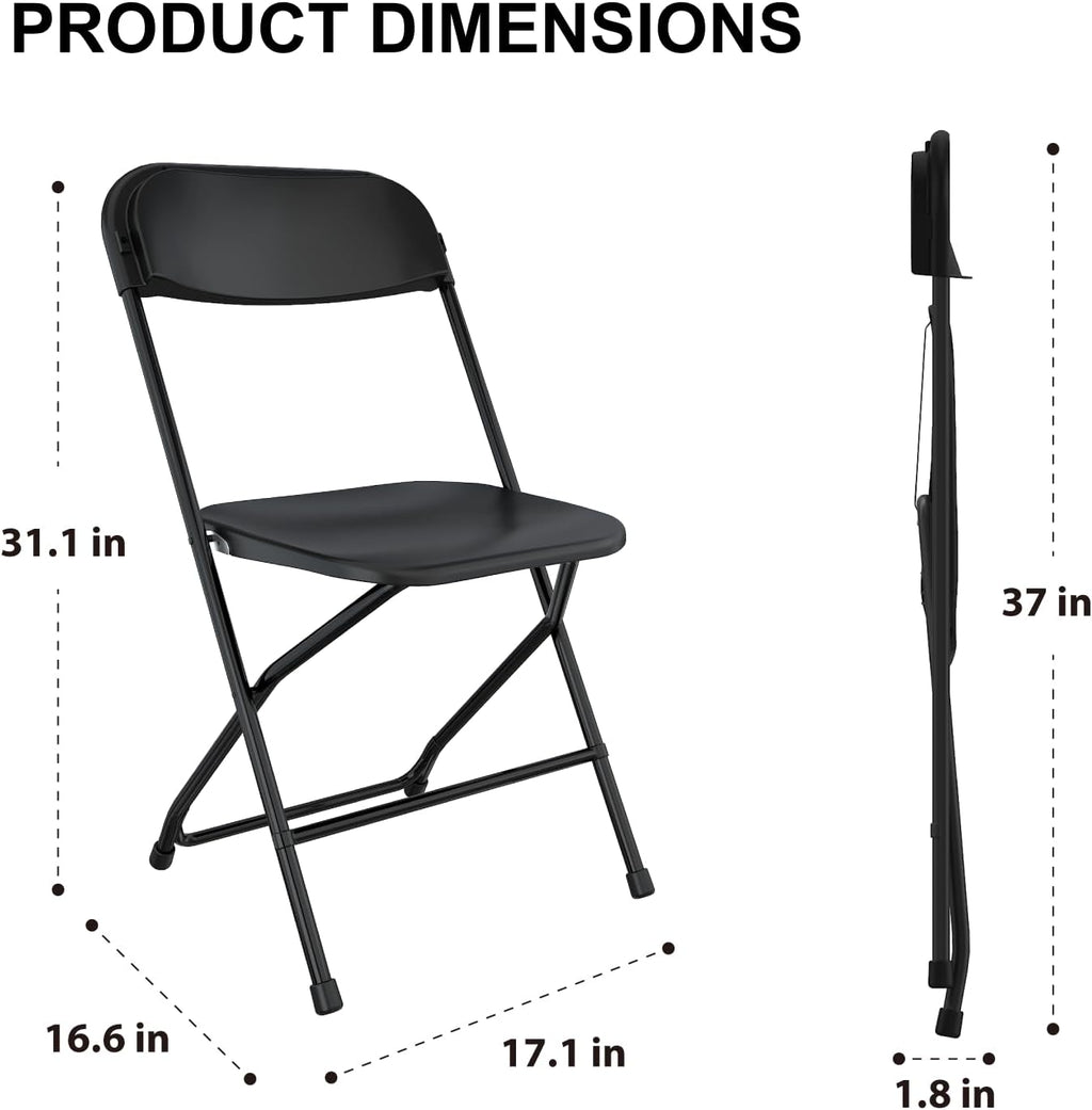 6 Pack Black Folding Chairs, Foldable Party Chairs, Plastic Folding Chair for Outside, Indoor Outdoor Stackable Commercial Seat with Steel Frame for Office Wedding Dining School, 350LBS