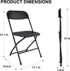 6 Pack Black Folding Chairs, Foldable Party Chairs, Plastic Folding Chair for Outside, Indoor Outdoor Stackable Commercial Seat with Steel Frame for Office Wedding Dining School, 350LBS
