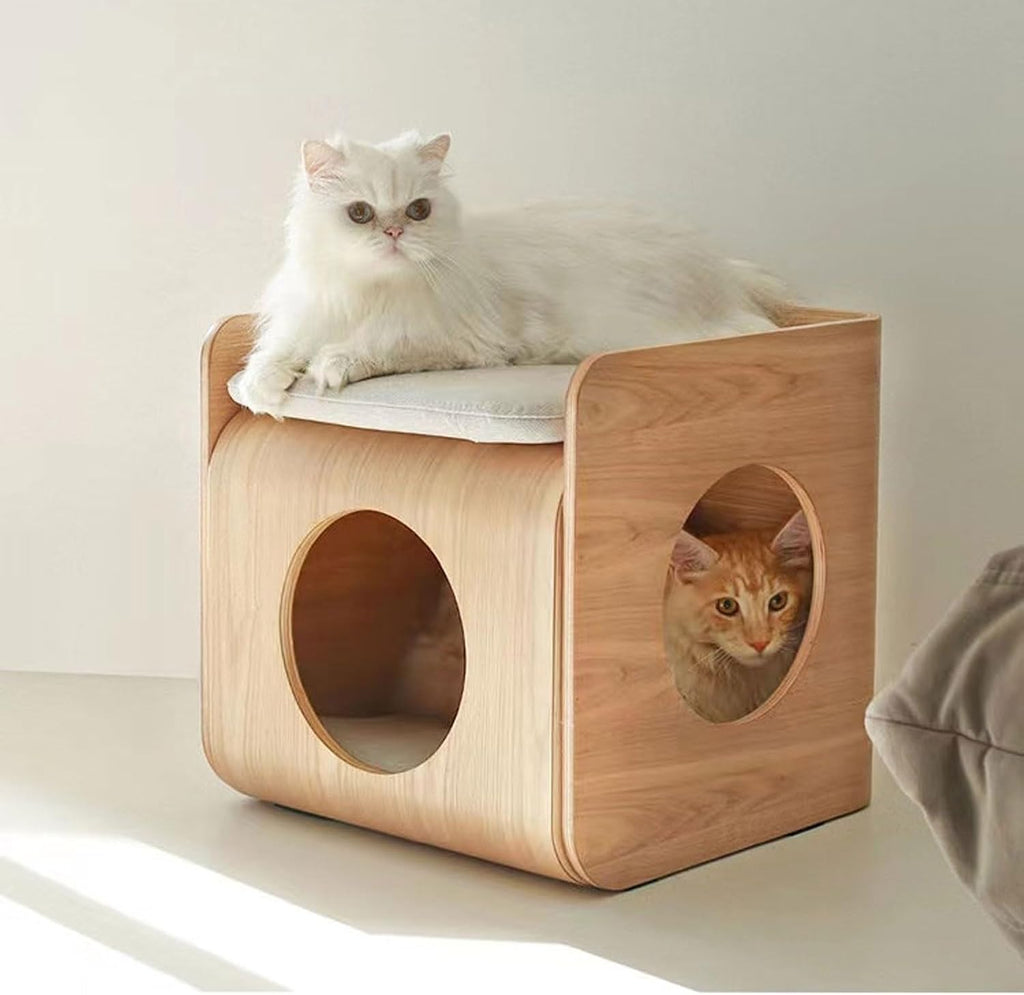Rustic Side Table Multipurpose Wood End Table Side, with Cat Bed Cave Furniture Nightstand, Easy to Clean Covered with Replaceable Washable Cushion End Table for Living Room