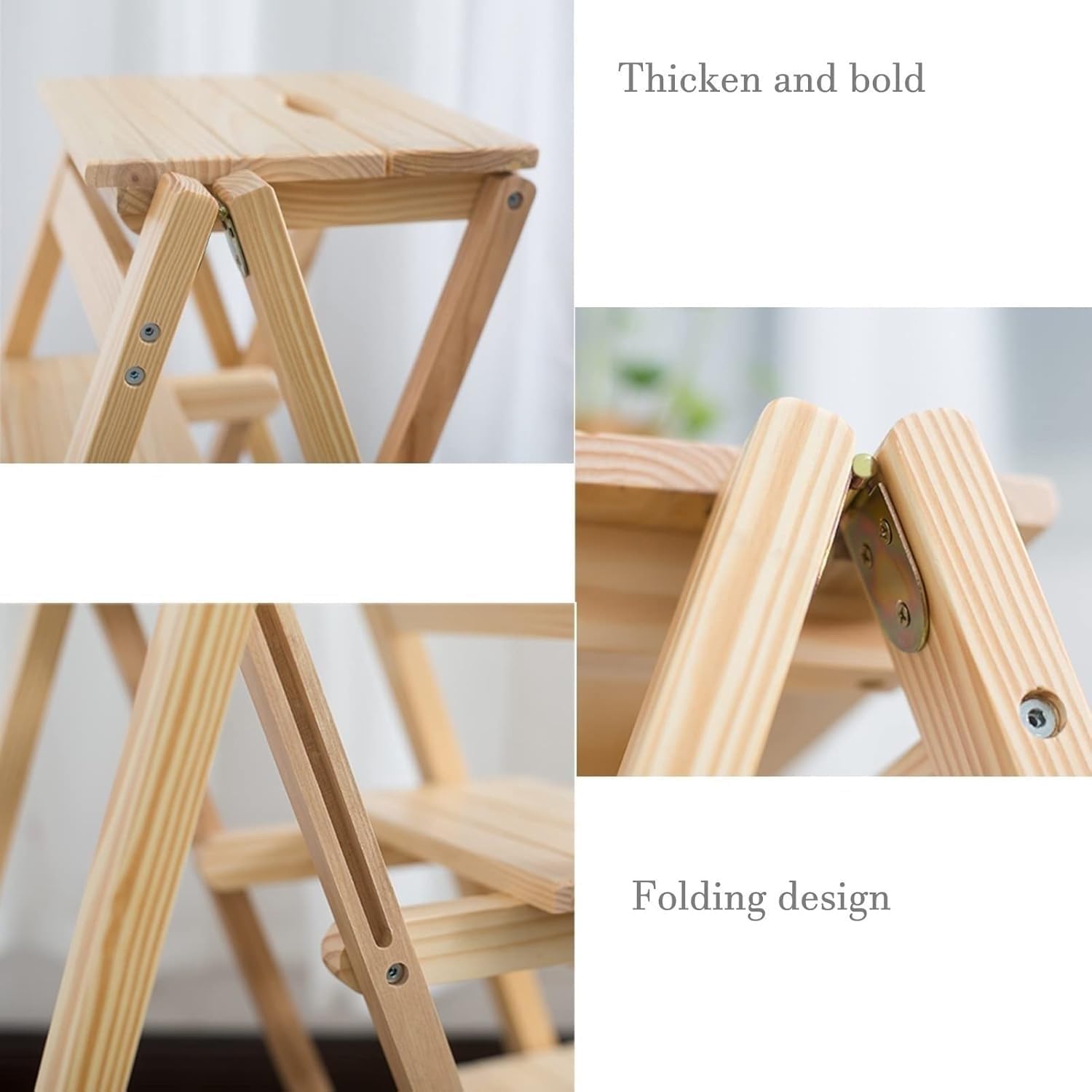 Foldable Wooden Step Stool 2 Steps Ladder Chair Antislip Stairs Folding Shelf Multifunction Shoe Bench Flower(A)