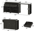 80"-48" Extendable Kitchen Island with Extended Dining Table and Power Outlet,Large Mobile Kitchen Storage Islands with 2 Storage Drawers,Rolling Islands Cart with 3 Extra Rows Open Shelves(Marble Bl)