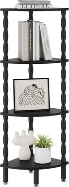 IBUYKE 4-Tier Corner Shelf,Stylish Corner Bookshelf for Small Spaces,Industrial Corner Storage Display Shelves,Small Corner Table for Bedroom,Bathroom,Kitchen, Black WBC019B