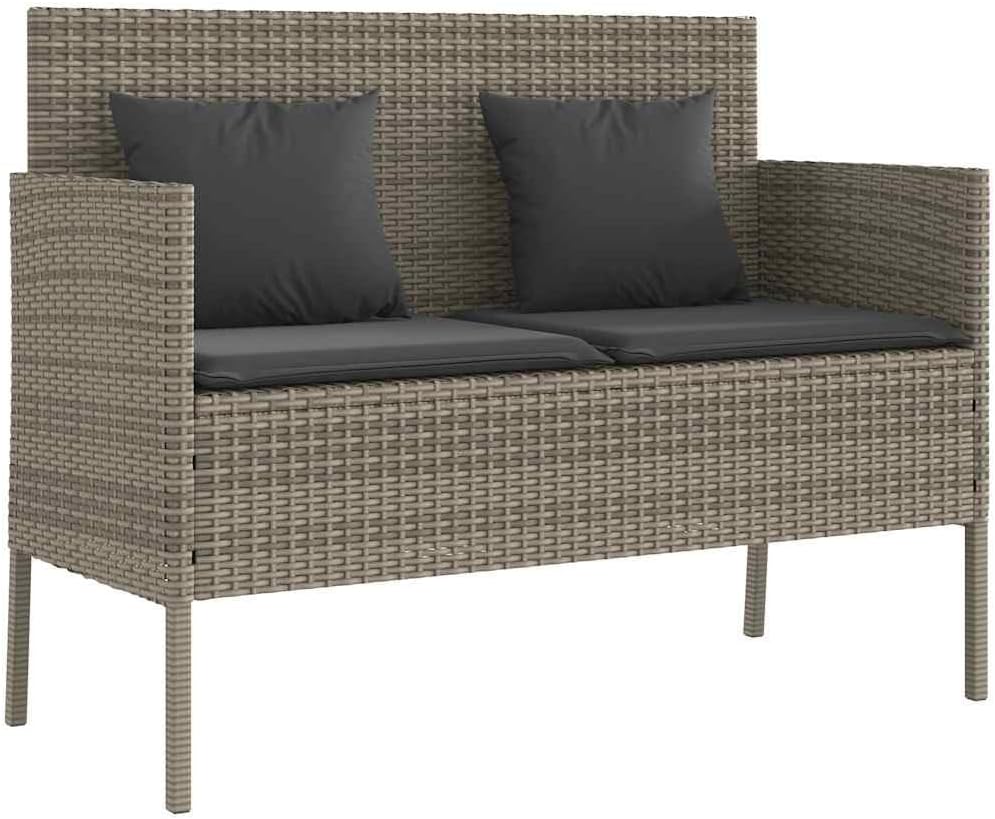 Gray Poly Rattan Patio Storage Bench with Cushion, Outdoor Seat with Waterproof Bag for Cushions and Supplies, Easy Open Lid