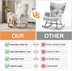 Rocking Chair Nursery with Foot Rest, Sherpa Nursing Rocking for Mom Nursery Rocker Chair with High Backrest, Armchair Rocker Glider with Side Pocket for Living Room, Bedroom, Teddy White