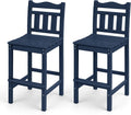 Outdoor Bar Stools Set of 2, HDPE Tall Adirondack Bar Chairs 27.5 Inch Seat Height w/Backrest, All Weather Patio Bar Height Chairs for Bistro Balcony Deck Poolside (Navy Blue)