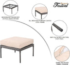 Festival Depot Patio Wicker Ottoman, All-Weather Rattan Sectional Square Footrest Outdoor Furniture with Metal Frame Removable Cushion for Garden Pool Backyard Lawn (Beige)