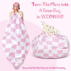 VitalCozy Bean Bag Chair for Teens (No Filler) Stuffed Animal Storage Bean Bag Chair Cover Polyester Stuffable for Kids Plush Toys Clothes Home Supplies(Pink Plaid)