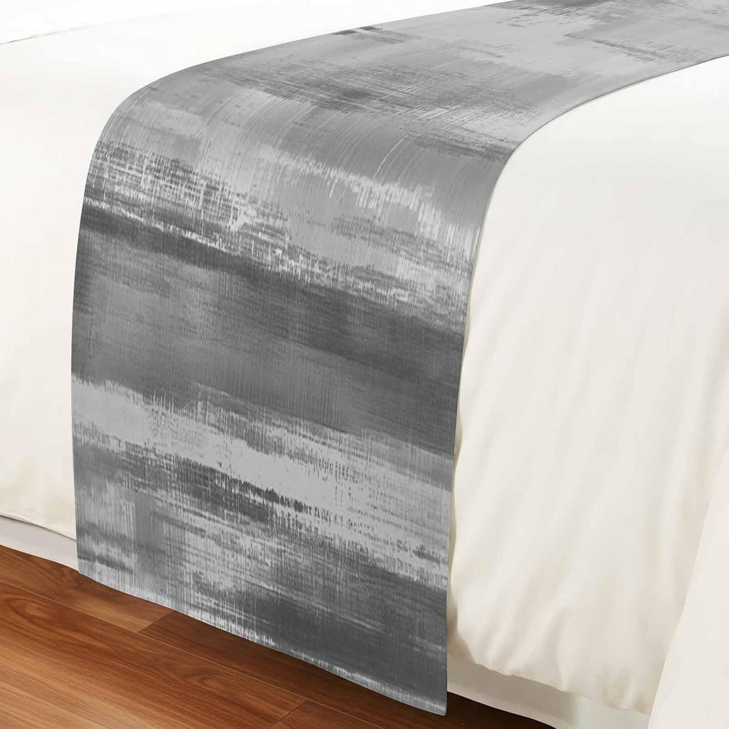 Grey Black Ombre Bed Runner Scarf Cal King Size, Vintage Shabby Gray Abstract Art Luxury Bed Throw Runners & Scarves for Twin Full Queen King Foot of Beds, Bedroom Decoration, 102"x20"