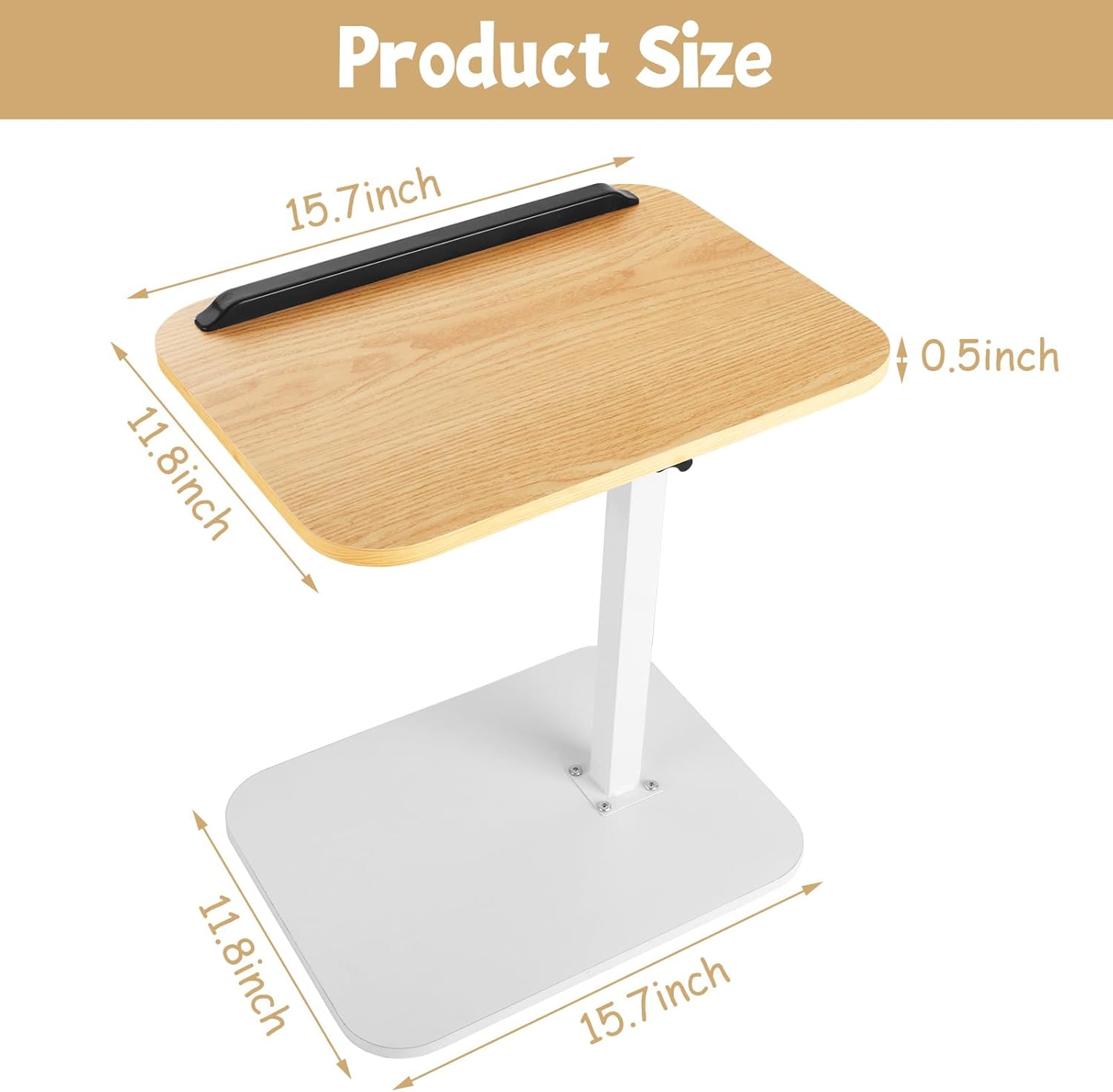 YAYODS Small TV Table Tray Adjustable Height C Table End Table, 360° Swivel Sofa Tray Side Table for Couch, Small Spaces, Living Room and Bedroom (White)