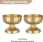 NUPTIO Gold Vases for Centerpieces Wedding: Hammered Brass Compote Vases for Small Flowers Arrangements - Metal Pedestal Bowl for Table Home Decor Set of 2