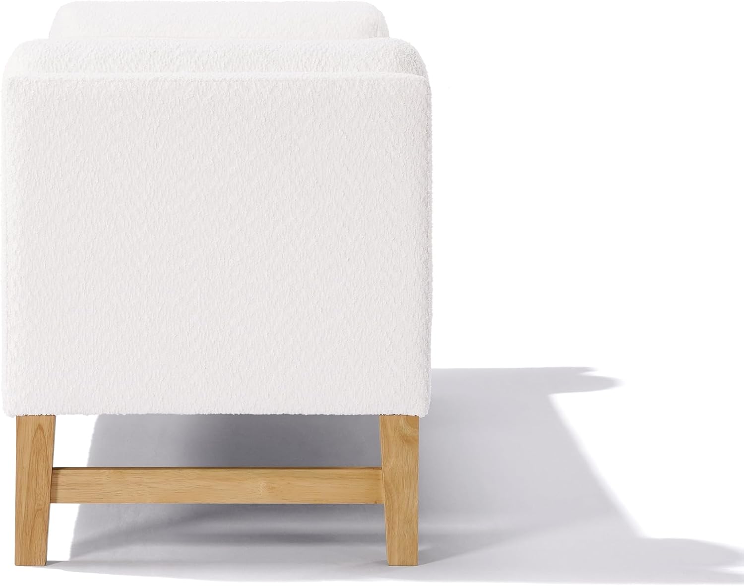 Merax Boucle Upholstered Storage Bench 50.8" End of Bed Bench with 2 Round Pillows & Solid Wood Legs, Ample Hidden Storage Space, Ottoman for Entryway Bedroom, Ivory
