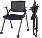 Upgraded Folding Chair with Wheels and Padded, Ergonomic Mesh Back and Arms for Office, Meetings, Conferences, Receptions, Training Rooms & Folding Office Chairs