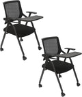 Foldable Conference Room Chair Office Guest Chairs and Reception Chairs with Wheels,Mesh Back Guest Reception Chair Foldable Desk Chair for Home Office,Black (2 PCS with Tablet)