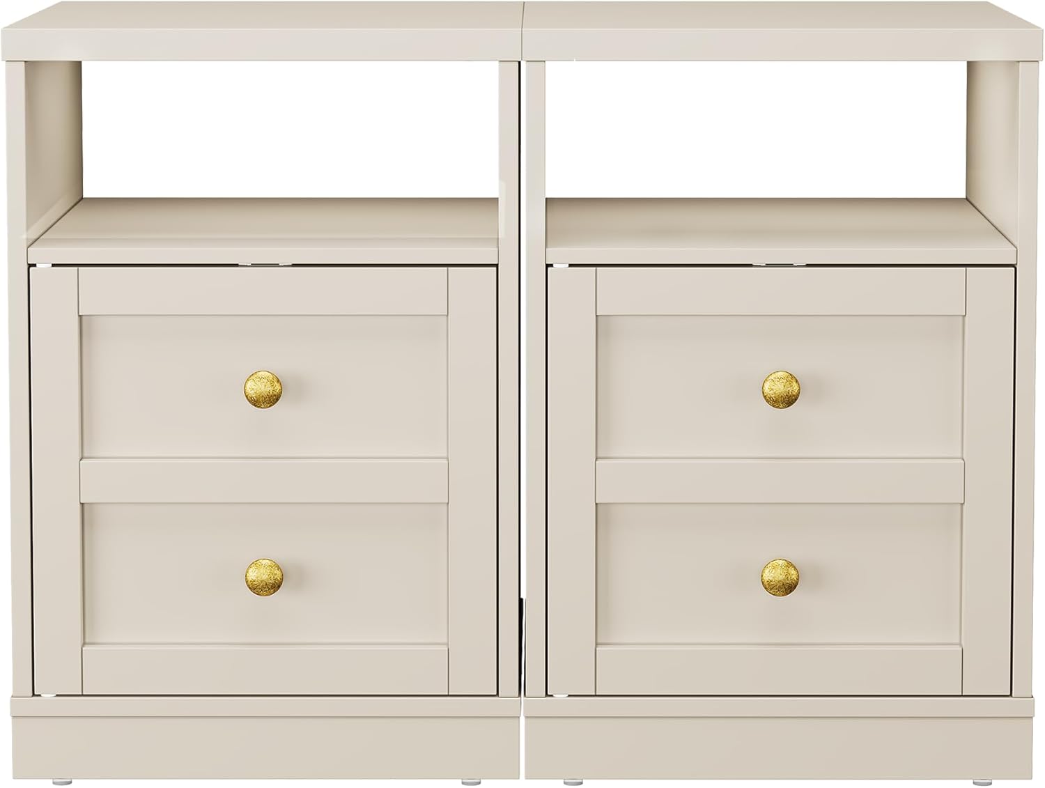 RoyalCraft End Table Set of 2, Nightstand with Storage Shelf and Door, Faux Two-Drawer Design Side Table, Wood Beside Table for Small Spaces, Modern NightStand for Living Room Bedroom Dorm, Beige