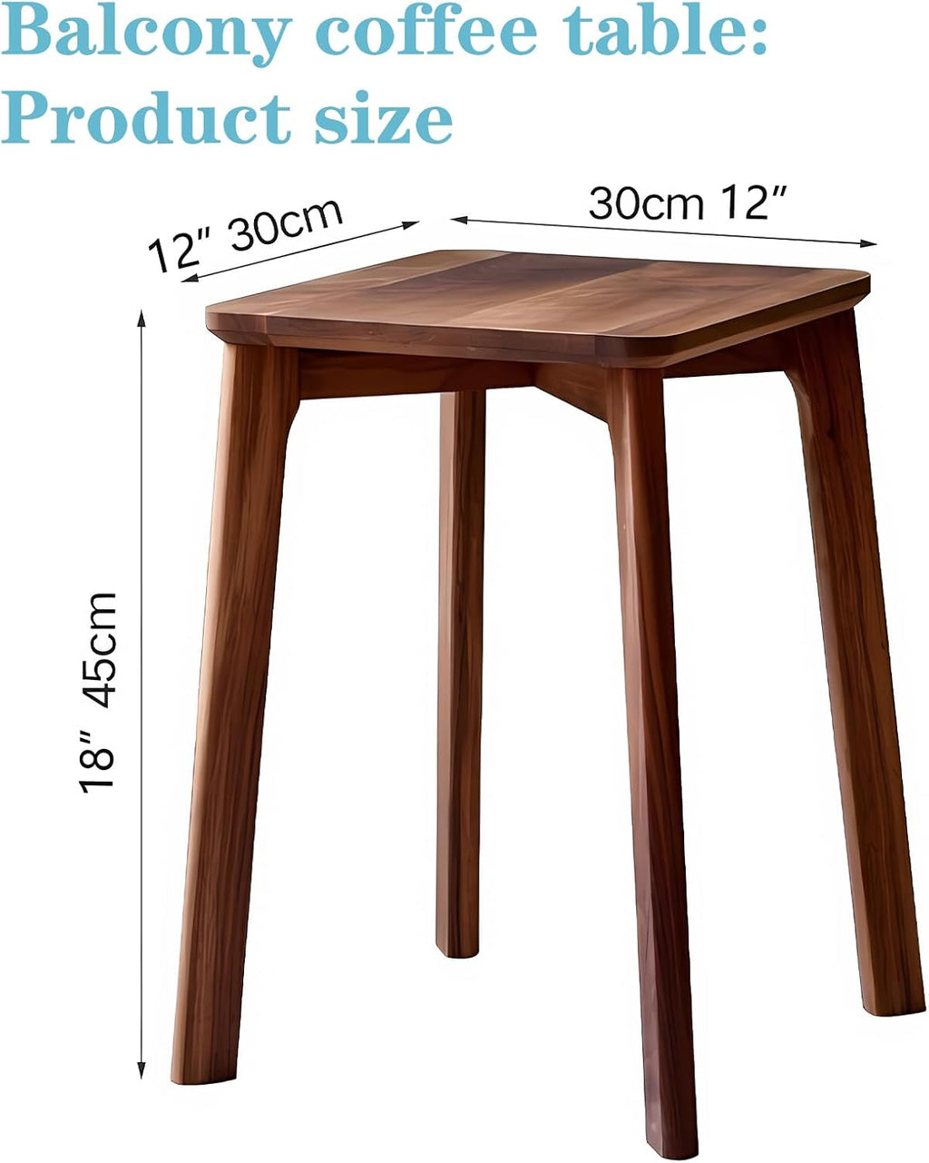 Walnut Wood Mini Square Coffee Table, 12"x12"x17.7" Small Side End Table for Bedside, Sofa Side, Balcony