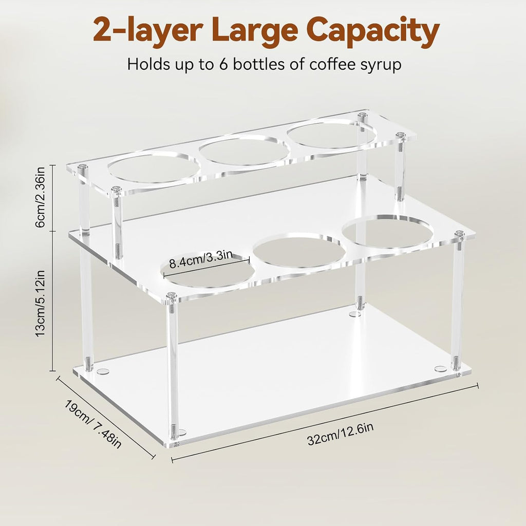 Nuovoware Acrylic Coffee Syrup Organizer, 2-Tier 6 Bottles Bar Organizer, Clear Coffee Syrup Rack for Countertop Kitchen Bar, Surface Film Can be Peeled Off, Transparent