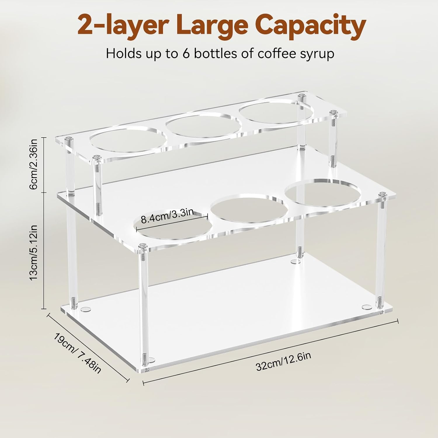 Nuovoware Acrylic Coffee Syrup Organizer, 2-Tier 6 Bottles Bar Organizer, Clear Coffee Syrup Rack for Countertop Kitchen Bar, Surface Film Can be Peeled Off, Transparent