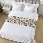 Yukro Brown Pine Cones Bed Runner Scarf, Green Leaves Branch Vintage Linen Twin Bed Scarf Runner, No Fading Decorative Bedding Scarf for Bedroom Hotels Homes and Guestrooms