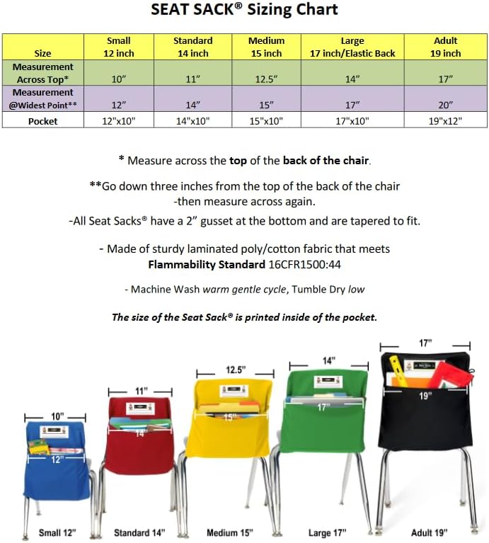 Seat Sack Student Chair Storage Pocket - 19", Single Pocket, Classroom Chair Organizer for Student Desks, Durable Over-the-Chair Storage, Ready-to-Use Name Tag Window, Blue, 1-Pack