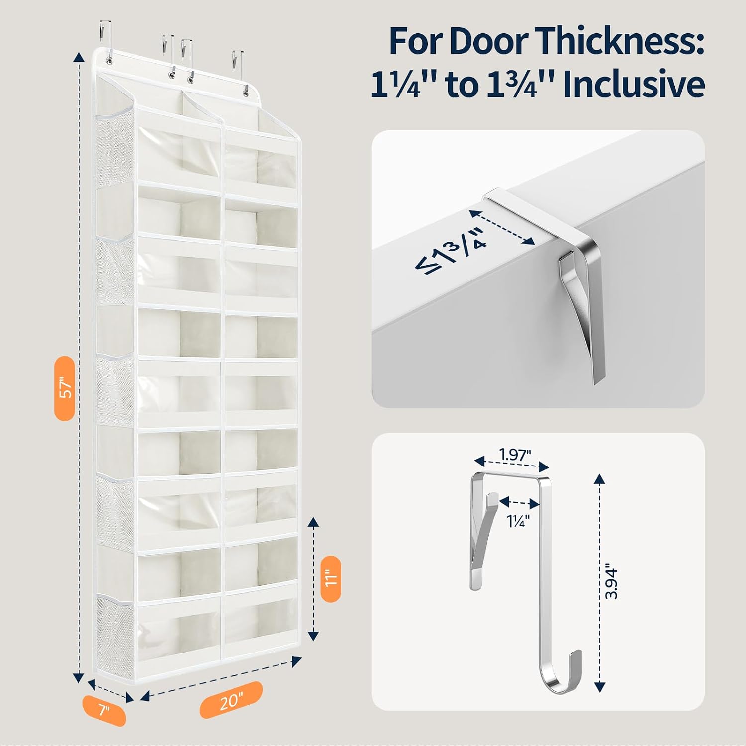 Yecaye 5-Tier Over The Door Organizer Dual-Column, 80lbs Load Extra Large Over the Door Storage of 10 Compartments, Heavy Duty Door Organizer Hanging for Dorm Bathroom Pantry, Cream White, 1 Pack