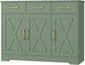HOSTACK Modern Farmhouse Buffet Sideboard Cabinet, Barn Doors Storage Cabinet with Drawers and Shelves, Wood Coffee Bar with Storage for Dining Room, Kitchen, Living Room, Green