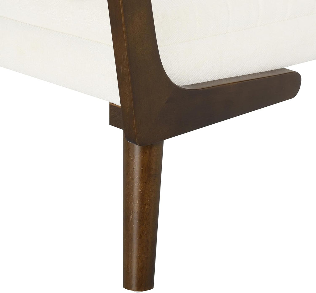 Mid-Century Modern Bedroom Ottoman,52“ Upholstered Bench for End of Bed, Soft Chenille Fabric & Walnut Wood Legs for Living Room, Entryway (Beige)