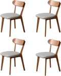 100% Solid Wood Upholstered Dining Chairs, Mid Century Modern Oak Dining Chairs with Curved Back Design with Butterfly Wing Shape for Kitchen, Dining Room, Restaurant (4, Walnut Color-Grey Cushion)
