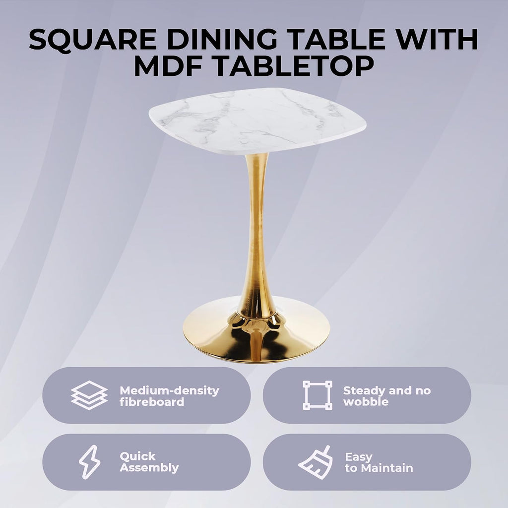 Square Kitchen & Dining Table 24", Modern Small Bistro Table with Sturdy Metal Pedestal Base, Space Saving Accent Side Table for Kitchen Living Room Home Office,Golden