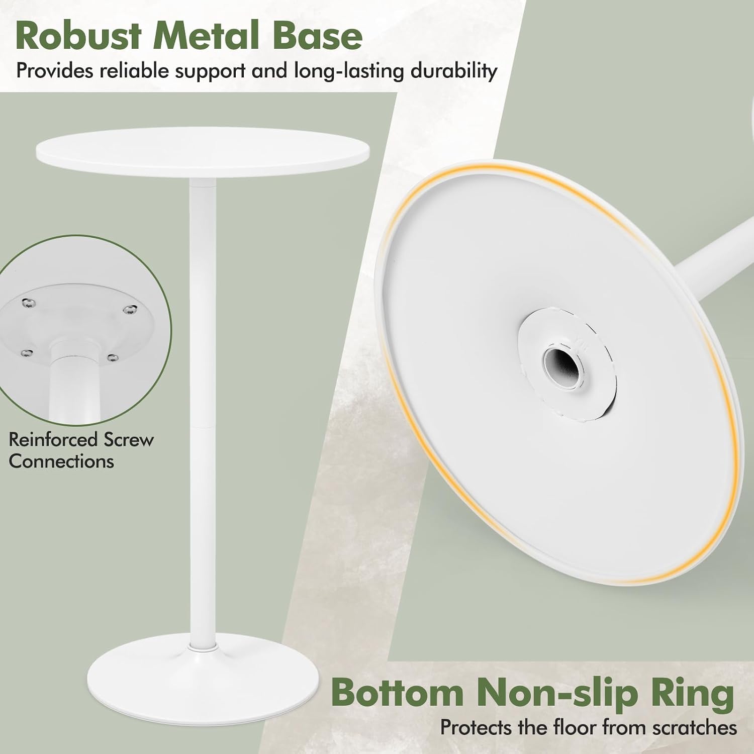 COSTWAY Round Bistro Table, Height Adjustable Bar Height Cocktail Table, High Top Pub Table Snack Table with Heavy-Duty Metal Base for Home Bar, Dining Room, Restaurant, White