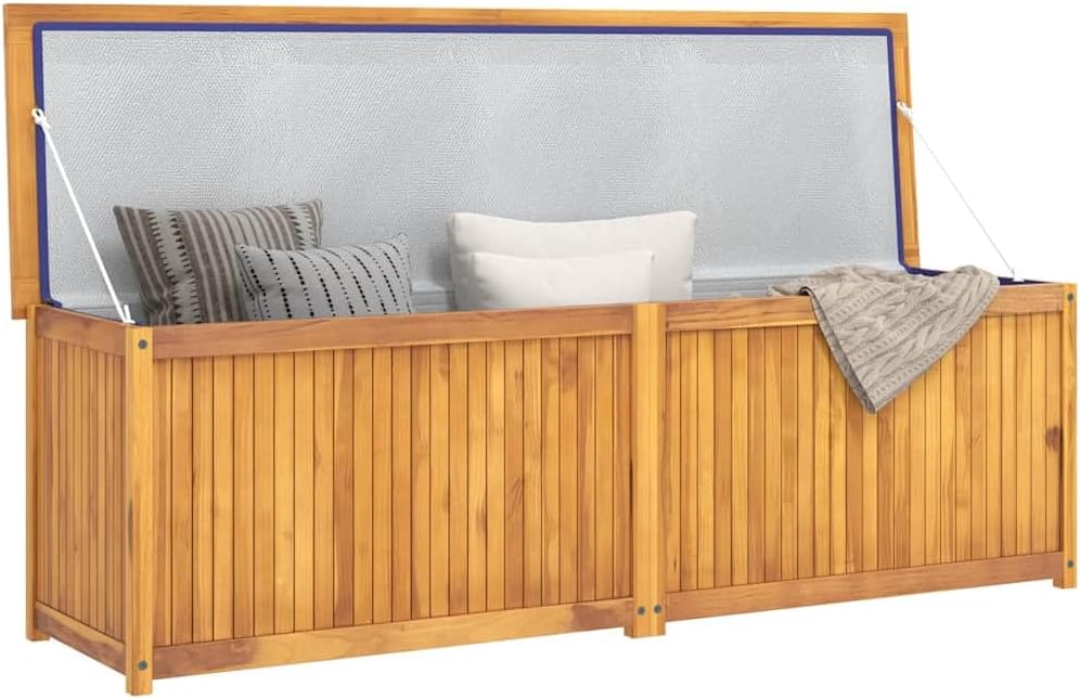 Solid Teak Wood Garden Storage Box, 68.9 inch Large Outdoor Deck Bench with Lid for Patio, Backyard, Garden Organization, Brown