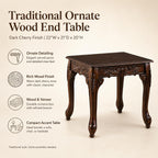 Traditional Dark Cherry Wood End Table with Claw Feet Ornate Vintage Side Table for Living Room Bedroom Sofa Side Accent Table Classic Furniture