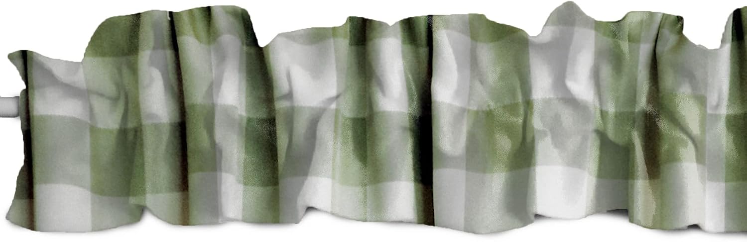 Zen Creative Designs Poplin Buffalo Gingham Checkered Sleeve Topper Window Valance Top Bottom Ruffle Country Farmhouse Home Décor Bedroom Nursery Kitchen Window (58" Wide x 5" Tall, Sage White)