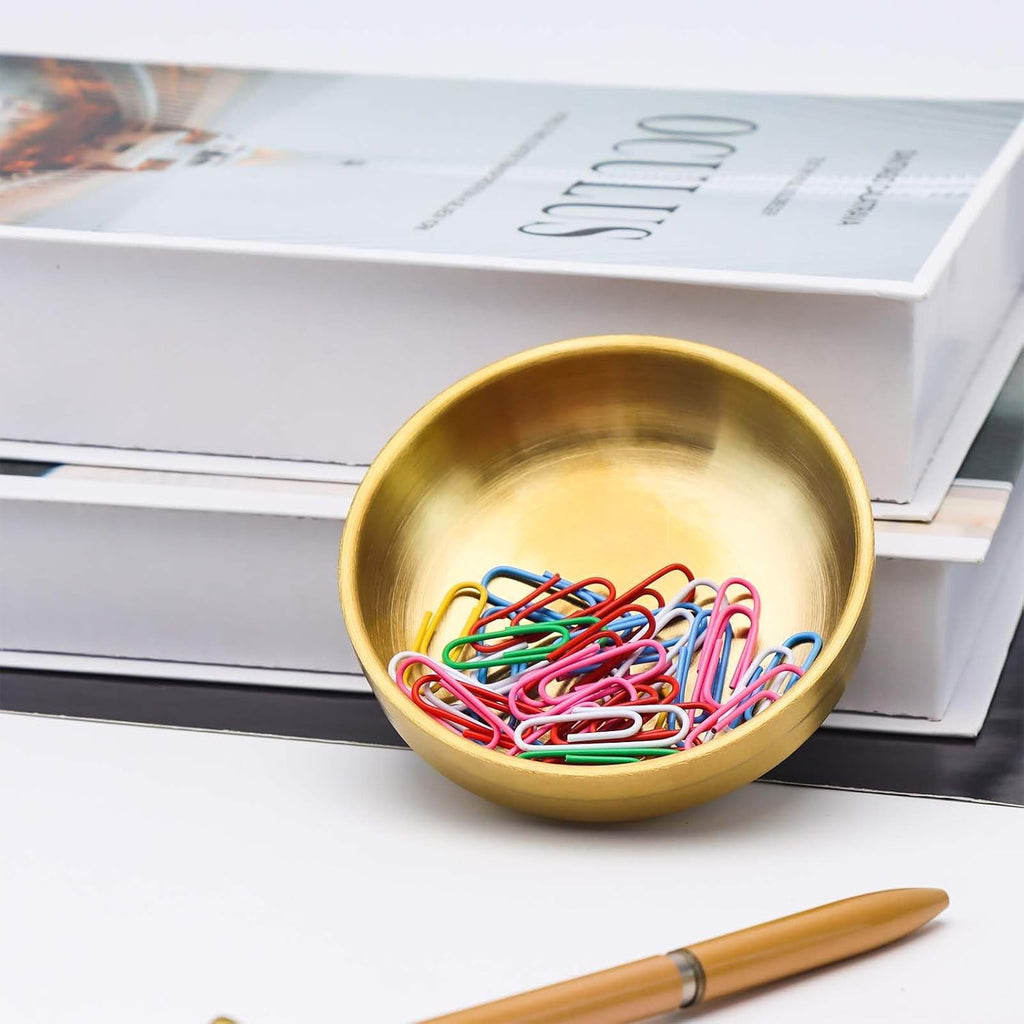NatSumeBasics Gold Paper Clip Holder Cute Round Paper Clips Dispenser Elegant Desk Organizer Accessories Supplies for School Office Home