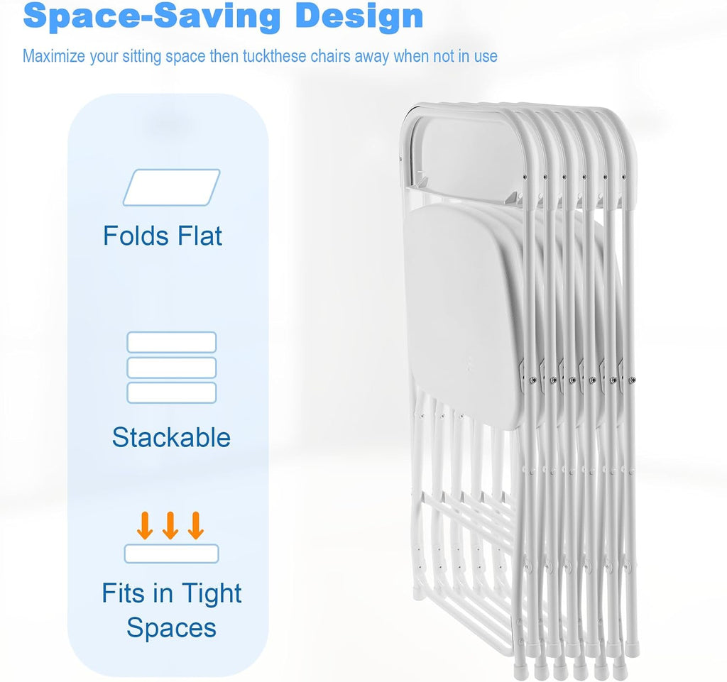 White Folding Chairs 12 Pack, Plastic Folding Chair for Outside, Indoor Outdoor Portable Commercial Seat with Steel Frame, Foldable Chairs for Party Events Wedding Office, 350LBS Capacity