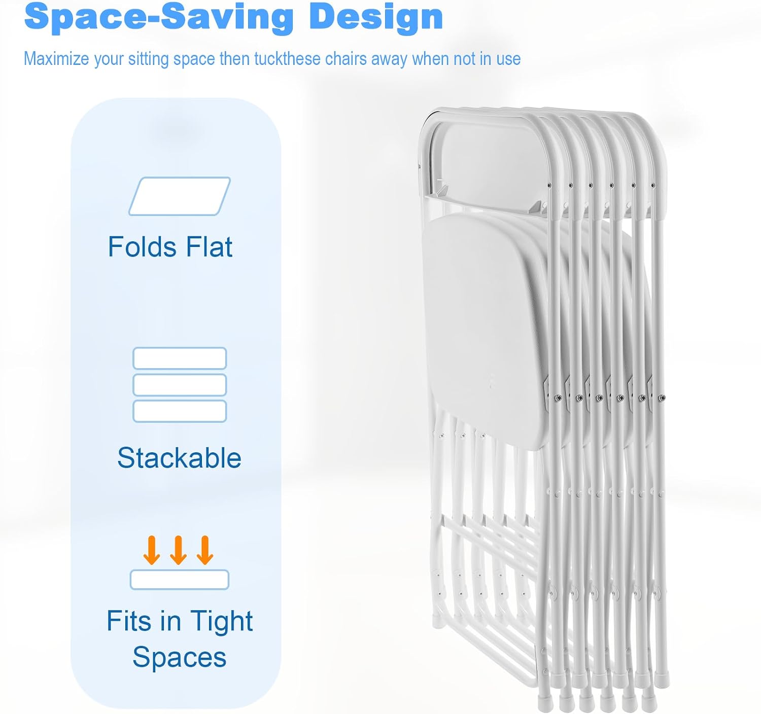 White Folding Chairs 12 Pack, Plastic Folding Chair for Outside, Indoor Outdoor Portable Commercial Seat with Steel Frame, Foldable Chairs for Party Events Wedding Office, 350LBS Capacity
