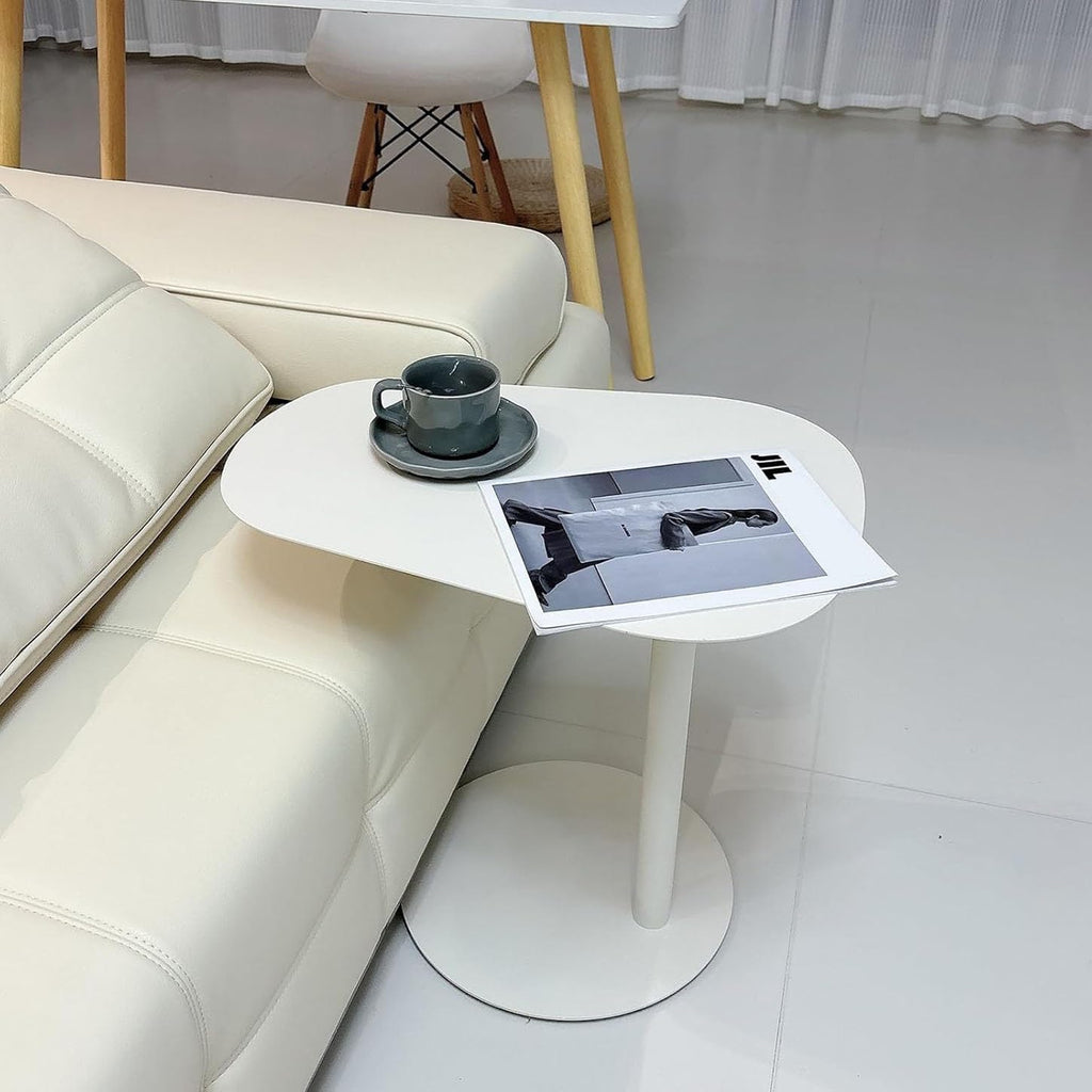 C-Shaped Side Table, Modern Metal End Table for Sofa Couch and Bed, Small Space Coffee Snack Tables, Minimalist Nightstand for Living Room Bedroom Office, White(Black,50x38x60cm)