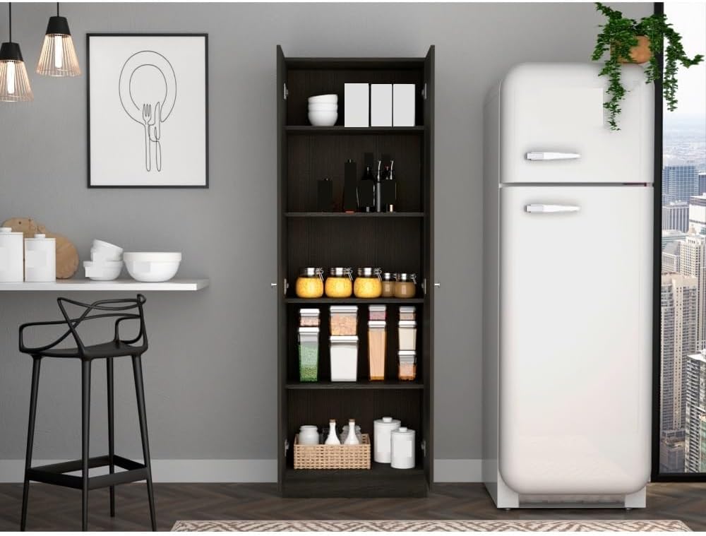 Farmhouse Multistorage Cabinet, Storage Cabinet with Two Doors, Five Internal Shelves,for Kitchen Home