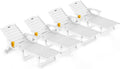 Ciokea Lounge Chair Outdoor Set of 4, Oversized Chaise Lounge Chair with 5 Positions, HDPE, Patio Lounge Chairs with Wheels & Cup Holder for Lawn, Pool, Deck, Poolside, White