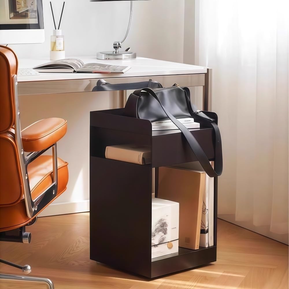 Modern Night Stand with Wheels Bedside Table Mobile Utility Cart Ample Storage Open Compartments for Living Room Heavy Duty(White)