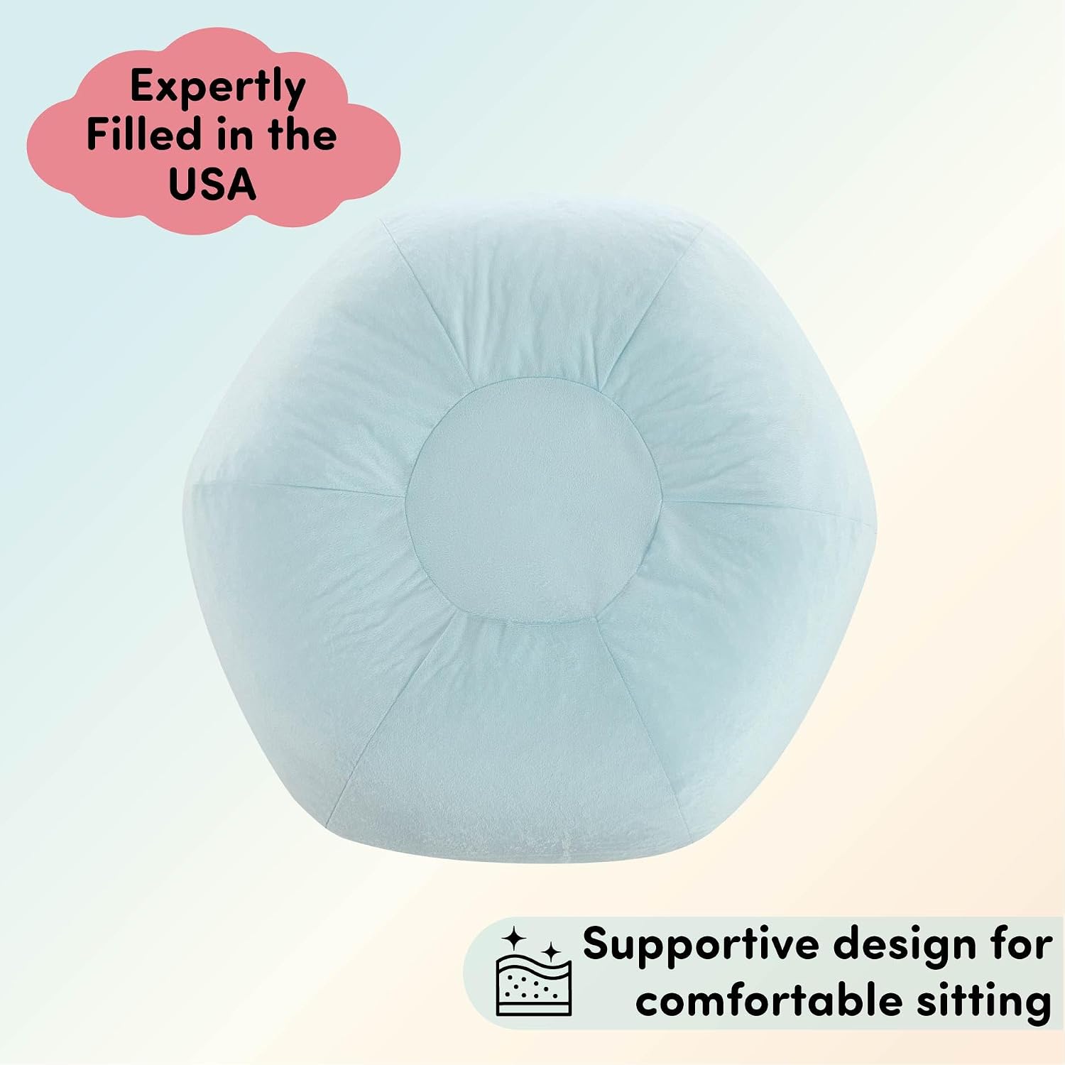 Heritage Kids Pod Round Bean Bag Chair, Soft Plush Lounge Seat for Bedroom or Playroom, Light Blue