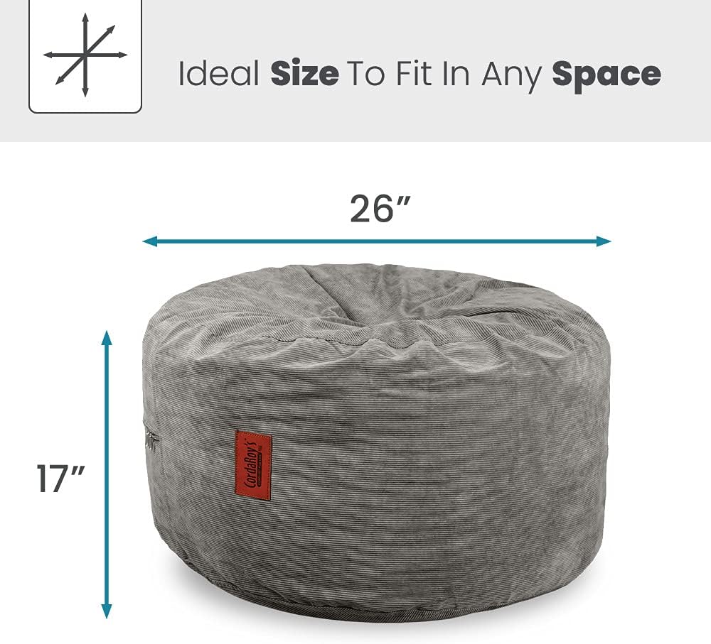 CordaRoy's Corduroy Bean Bag Pouf Footstool, Grey