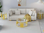 Luxury Gold Round Glass End Table Set of 2, 19.7" Modern Side Table with Stainless Steel Irregular Leg Clear Tempered Glass Tabletop, Accent Furniture for Living Room, Clear