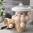 Resin Side Table with Hidden Storage, Creative Bear Accent Tables for Small Spaces, Multifunctional Animal End Table for Living Room, Bedroom and Hotel(Pink)