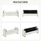 48" End of Bed Bench, Modern Storage Benches with Button-Tufted, Velvet Upholstered Storage Ottoman Bench for Foot of Bed with Arms, Gold Legs Window and Entryway, Beige