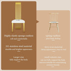White and Gold Dining Chairs Set of 2, Upholstered Boucle Dining Room Chairs with Slatted Polished Stainless Steel High Back and Legs, Modern Luxury Kitchen Room Chairs