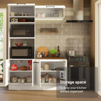 Madesa Hazel 3-Piece Kitchen Storage Set with 3 Doors 3 Open Shelves Pantry Cabinet 2 Doors Base Cabinet and Horizontal Door Wall Cupboard 59 Inch Wooden Organization Units for Pantry - White